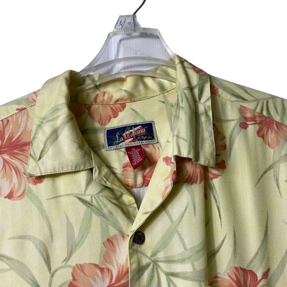 La Cabana Sz XL Men's Hawaiian Shirt Yellow Floral Print Button Down (2432) - Picture 2 of 5